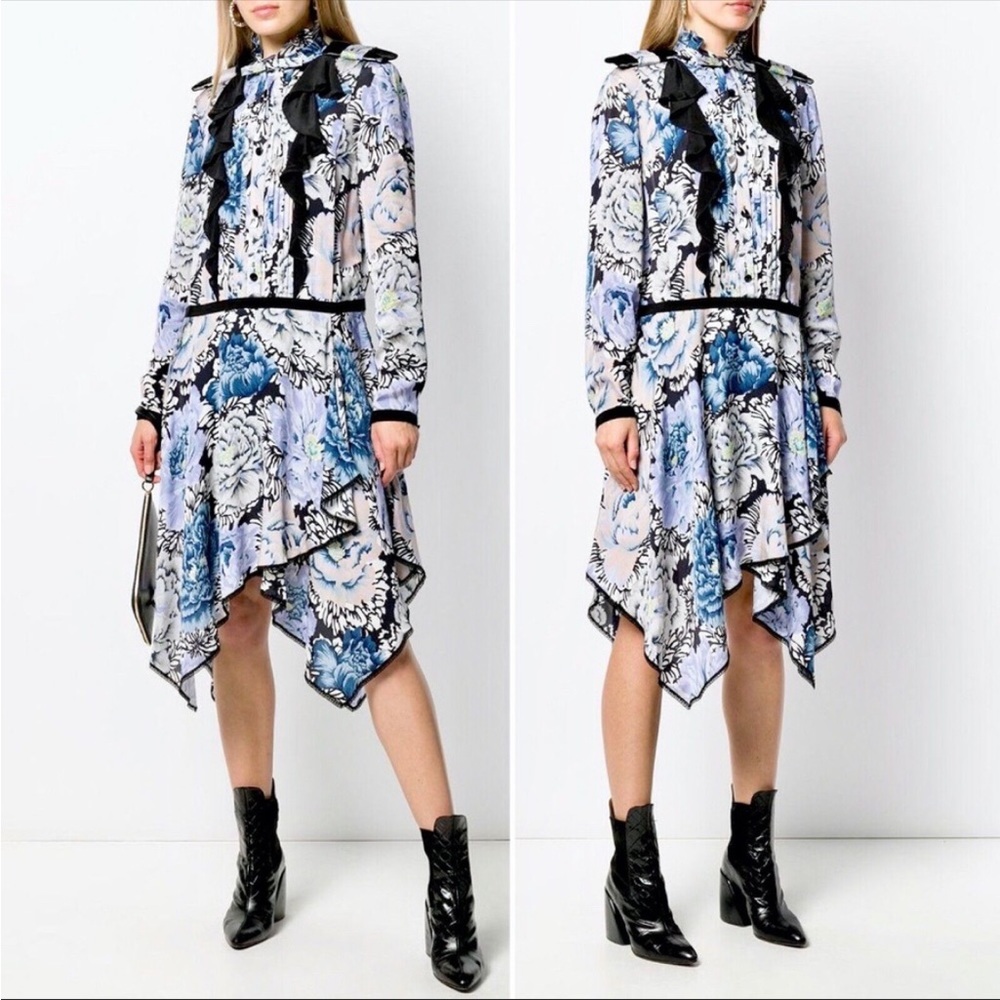 Coach 1941 x Kaffe Multicolor Floral Viscose Satin Ruffled Asymmetrical Dress